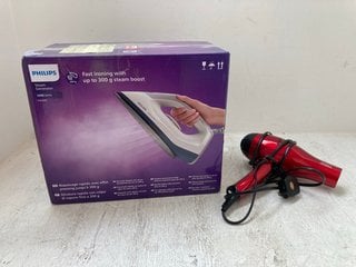 PHILIPS STEAM GENERATOR IRON 2000 SERIES TO INCLUDE NICKY CLARKE RED HAIR DRYER: LOCATION - BR5