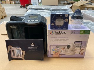 QTY OF ASSORTED BABY CARE ITEMS TO INCLUDE HUBBLE CONNECTED NURSERY PAL DELUXE 5'' TOUCH SCREEN: LOCATION - BR9