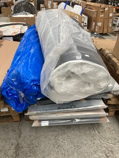 PALLET OF ASSORTED ITEMS TO INCLUDE GREY PADDED FABRIC DOUBLE HEADBOARD: LOCATION - B5 (KERBSIDE PALLET DELIVERY)