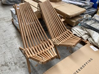 PAIR OF ECO STYLISH WOODEN DECK/GARDEN CHAIRS: LOCATION - B5