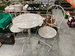 WHITE METAL OUTDOOR TABLE & CHAIRS SET: LOCATION - B8