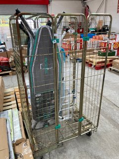 2 X IRONING BOARDS TO INCLUDE 2 X CLOTHES HORSE'S (CAGE NOT INCLUDED): LOCATION - B2 (KERBSIDE PALLET DELIVERY)