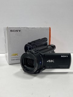 SONY AX53 4K HANDYCAM CAMCORDER (ORIGINAL RRP - £780) IN BLACK: MODEL NO FDR-AX53 (BOXED WITH BATTERY, POWER, HDMI & USB CABLES, VERY GOOD COSMETIC CONDITION) [JPTM121603] THIS PRODUCT IS FULLY FUNCT