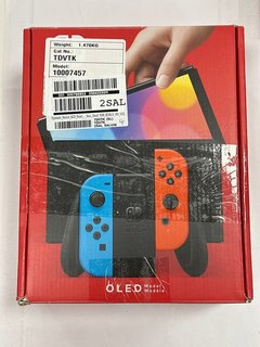 NINTENDO SWITCH OLED MODEL 64 GB GAMES CONSOLE (ORIGINAL RRP - £309) IN NEON BLUE / NEON RED: MODEL NO HEG-001 (WITH BOX & ALL ACCESSORIES, MINOR COSMETIC IMPERFECTIONS) [JPTM121573] THIS PRODUCT IS