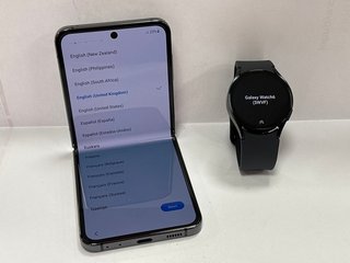 SAMSUNG GALAXY Z FLIP 5 & GALAXY WATCH 6 256 GB SMARTPHONE (ORIGINAL RRP - £1338) IN GRAPHITE: MODEL NO SM-F731B & SM-R930 (WITH CHARGER CABLES & MANUALS) [JPTM121475] THIS PRODUCT IS FULLY FUNCTIONA