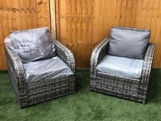 SET OF 2 GARDEN RECLINER RATTAN ARMCHAIR IN GREY