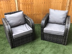 SET OF 2 GARDEN RATTAN ARMCHAIR IN GREY