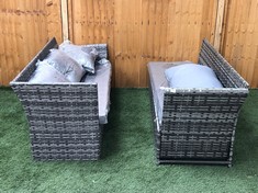 2 X 3 SEATER RATTAN SOFA IN GREY WITH CUSHIONS IN GREY