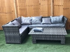 6 SEATER RATTAN GARDEN SOFA WITH COFFEE TABLE IN GREY