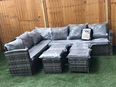 5 SEATER RATTAN GARDEN SOFA IN GREY WITH 3 X FOOTSTOOL WITH GREY CUSHION