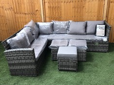 5 SEATER RATTAN GARDEN SOFA IN GREY WITH 3 X FOOTSTOOL WITH GREY CUSHION