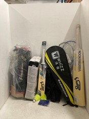 QTY OF ASSORTED SPORT ITEMS TO INCLUDE KOOKABURRA GHOST 10.1 CRICKET BAT