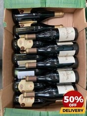 12 X BOTTLES OF ASSORTED RED WINE TO INCLUDE CRU DE LA VALLEE DU RHONE VACQUEYRAS 2020 DRY RED WINE 75CL (18+ ONLY) (COLLECTION DAYS MONDAY 19TH - WEDNESDAY 21ST AUGUST)