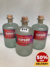 3 X BOTTLES OF PREMIUM SUPERB VODKA RASPBERRY 40% 70CL (18+ ONLY) (COLLECTION DAYS MONDAY 19TH - WEDNESDAY 21ST AUGUST)