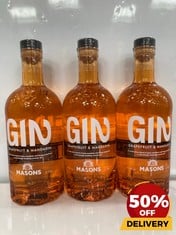 3 X BOTTLES OF MASONS GIN GRAPEFRUIT & MANDARIN 37.5% 70CL (18+ ONLY) (COLLECTION DAYS MONDAY 19TH - WEDNESDAY 21ST AUGUST)