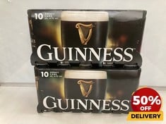 2 X PACKS OF 10 440ML CANS OF GUINNESS DRAUGHT BBE: 12/24 (18+ ONLY) (COLLECTION DAYS MONDAY 19TH - WEDNESDAY 21ST AUGUST)