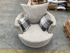 ROUND BACK SWIVEL ARMCHAIR IN LIGHT GREY FABRIC