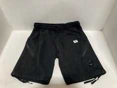 C.P.COMPANY DIAGONAL RAISED FLEECE ZIPPED POCKET SHORTS BLACK SIZE SM RRP- £125