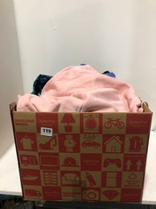 BOX OF ASSORTED ADULT CLOTHING TO INCLUDE RISING HOODIE PINK SIZE 12