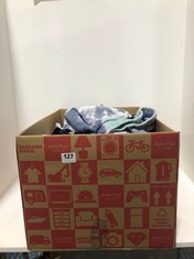 BOX OF ASSORTED KIDS CLOTHING TO INCLUDE GEORGE BLACK DENIM JEANS SIZE 3-6MTHS