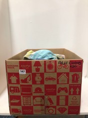 BOX OF ASSORTED ADULT CLOTHING TO INCLUDE TOGETHER! DENIM SHORTS BLUE HAWAII THEME SIZE 16