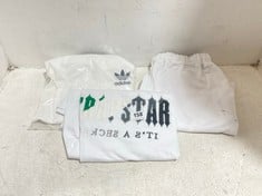 3 X ASSORTED BRANDED CLOTHING TO INCLUDE TRAPSTAR SWEAT SHORTS WHITE WITH LOGO SIZE SM