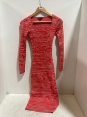 NOBODY'S CHILD SQUARE NECK KNIT RIBBED LONG SLEEVE DRESS RED/WHITE SIZE 8