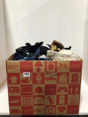 BOX OF ASSORTED ADULT CLOTHING TO INCLUDE WAREHOUSE ZIPPED DENIM JACKET BLUE SIZE 16