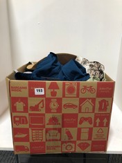 BOX OF ASSORTED ADULT CLOTHING TO INCLUDE DAGACCI TROUSERS DARK TEAL SIZE M