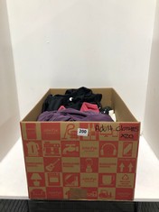 BOX OF ASSORTED ADULT CLOTHING TO INCLUDE FOREVER BY MICHAEL GOLD SKIRT MAUVE SIZE M