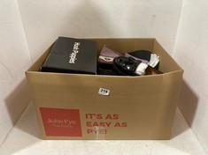 BOX OF ASSORTED ADULT FOOTWEAR TO INCLUDE RUSSELL & BROMLEY FRINGE LOAFER SHOES BLACK PATENT SIZE 38