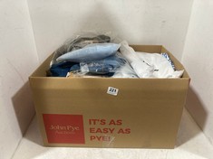 BOX OF ASSORTED ADULT CLOTHING TO INCLUDE AYBL LIFT GRAPHIC OVERSIZED T-SHIRT WHITE SIZE XL