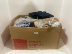 BOX OF ASSORTED ADULT CLOTHING TO INCLUDE NEXT SLIM FIT CHINOS NAVY BLUE SIZE 36R