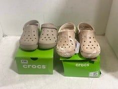 2 X CROCS CLOGS SIZE 7, 1 X PLAIN BEIGE 1 X BEIGE/CREAM