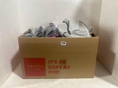 BOX OF ASSORTED ADULT CLOTHING TO INCLUDE SLEEPDOWN JOGGERS LIGHT GREY MARL SIZE LG