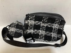 DKNY QUINCY BARREL XBODY BAG & ROUND PURSE SET BLACK/WHITE RRP- £130