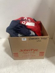 BOX OF ASSORTED KIDS BRANDED CLOTHING TO INCLUDE ADIDAS HOODIE RED/NAVY/WHITE BLOCK SIZE 11-12YRS