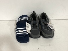 ADIDAS STRUTTER TRAINERS DARK GREY SIZE 9.5 TO INCLUDE ADIDAS ADILETTE SLIDES NAVY/WHITE SIZE 11