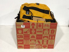 BOX OF ASSORTED BAGS TO INCLUDE THREE PEAKS BACKPACK DARK YELLOW/BLACK