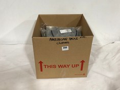 BOX OF APPROX 10 X ASSORTED AMERICAN EAGLE CLOTHING TO INCLUDE SUPER SOFT STANDARD FIT POLO T-SHIRT GREY SIZE LG