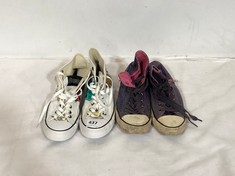 CONVERSE ALL STAR HI-TOPS WHITE SCOOBY DOO SIZE 8.5 TO INCLUDE CONVERSE ALL STARS SIDE ZIP HI-TOPS PURPLE/PINK SIZE 8