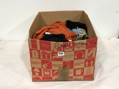 BOX OF ASSORTED ADULT CLOTHING TO INCLUDE COLLUSION 1/4 ZIP SWEATER GREEN/NATURAL BLOCK SIZE 12