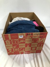 BOX OF ASSORTED ADULT CLOTHING TO INCLUDE M&S PER UNA DENIM JEANS BLUE SIZE 14R