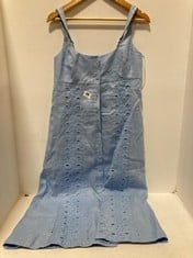 REISS CLARICE LINEN BRODERIE MIDI DRESS LIGHT BLUE SIZE 10 RRP- £198