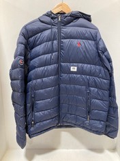 RALPH LAUREN HOODED PUFFER JACKET NAVY BLUE WITH RED LOGO SIZE XL