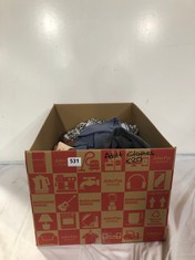 BOX OF ASSORTED ADULT CLOTHING TO INCLUDE BOOHOO MAN JOGGERS DARK GREY SIZE XS