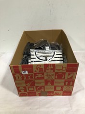 BOX OF ASSORTED ADULT NEW LOOK CLOTHING TO INCLUDE WHITE/NAVY STRIPE LONG SLEEVE SWEATER SIZE 6