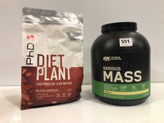 PHD DIET PLAN LOW CALORIE SHAKE BELGIAN CHOCOLATE 1KG BBE-JAN/26 TO INCLUDE ON SERIOUS MASS VANILLA 2.73KG BBE-12/25