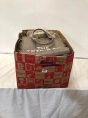 BOX OF ASSORTED ITEMS TO INCLUDE THE TOTE BAG BEIGE WITH WHITE LOGO