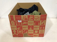 BOX OF ASSORTED ADULT BRANDED CLOTHING TO INCLUDE NIKE HOODIE GREEN SIZE SM